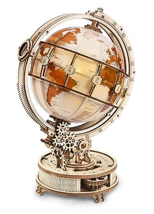 Конструктор 3d дерев'яний глобус rokr luminous globe st003d (electric version) з led-підсвічуванням, 185 деталей