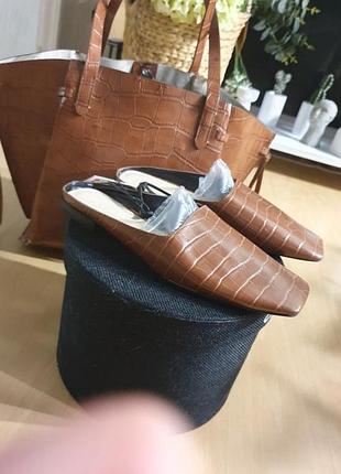 Мюли шлепанцы zara под крокодила карамельный цвет 37, 38