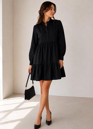 Сукня primark чорна бавовняна oversize трапеція з оборками 100% бавовна s