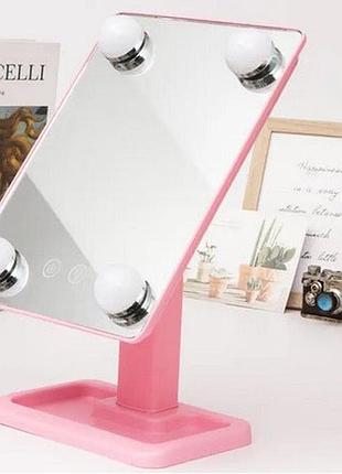 Настольное зеркало для макияжа cosmetie mirror 360 rotation angel с подсветкой pink