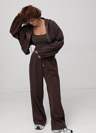 Теплий спортивний костюм із контрастними швами - коричневий цвет, one size (є розміри)