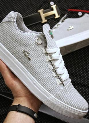 Мужские кроссовки lacoste серые кожаные кроссы высокого качества лакосте повседневная обувь на лето весну 43, мужской, весна/лето, кроссовки
