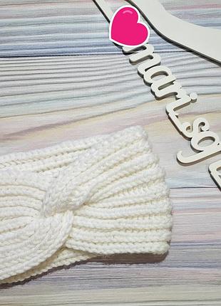 Детская вязаная повязка для девочки handmade ог 51-54 белая