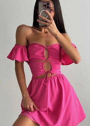 Сукня рожева на шнурівці з відкритими плечима plt prettylittlething