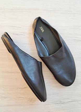 Кожаные мюли zara черные (100% кожа) (39-40 размер)