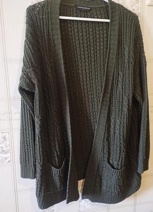 Dorothy perkins длинный кардиган кофта накидка с карманами темно зеленый, хаки, узор косы