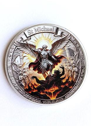 Сувенирная золотая монета с архангелом мыхайлом d=40 мм для защиты