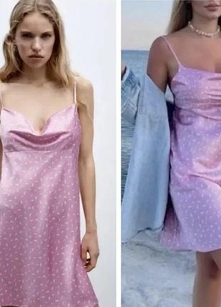 🌸 шовковиста сукня-комбінація міні zara у білизняному стилі