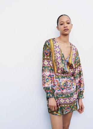🌟 сатинова сукня міні zara з розкішним етнічним принтом
