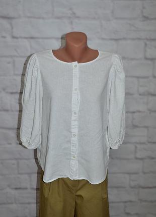 Блуза льняная выльного кроя с объемными рукавами h&amp;m linen blend