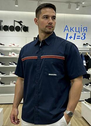Винтажная рубашка тенниска diadora темно синего цвета большого размера