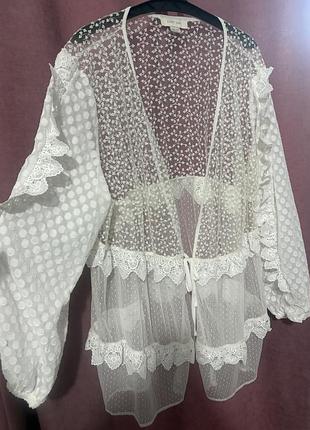 Пеньюар жіночий мереживний білий s-xl халатик-накидка