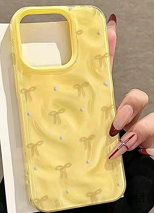 Силіконовий чохол з бантиками та 3d текстурою для iphone 13 pro (жовтий) — естетичний захисний чохол на айфон