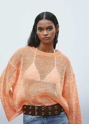 Топ из ажурного трикотажа zara оранжевый свитшот вязаный летний