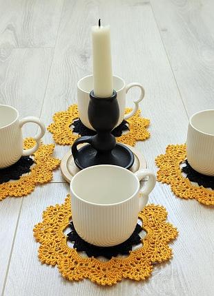 Салфетки крючком, набор салфеток для кофепития-чайки, handmade, подсолнух. цена за 4 шт.