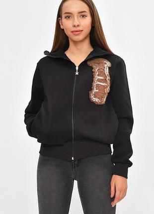 Кофта подростковая на флисе для девочки черного цвета р.146/152 205839k