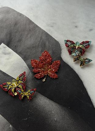 Брошка кленовий листок 🍁 метелики осінні брошки камінці кулон підвіска