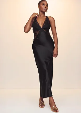❤️ длинный сатиновый пеньюар, платье victoria's secret very sexy black satin lace long slip dress добавьте драматизма и гламура в этом блестящем атлас