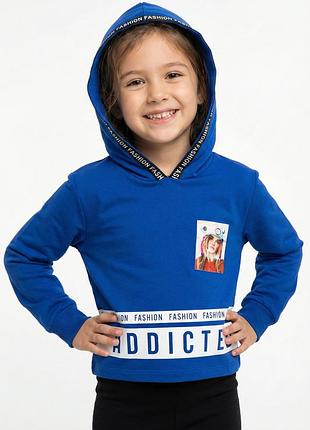 Кофта підліткова для дівчинки синього кольору з принтом 207593k