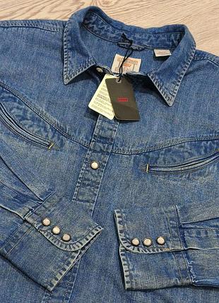 Новая байкерская джинсовая рубашка levi's denim smiley shirt western cowboy levis