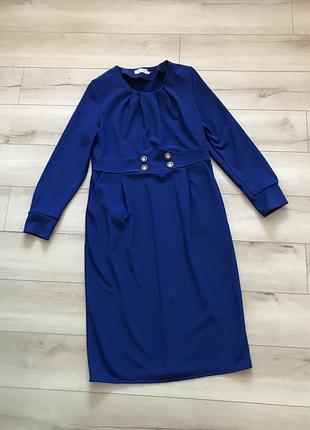 Елегантна синя сукня плаття міді з довгим рукавом, розмір 48 -50 (l-xl)
