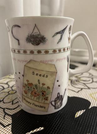 Порцелянова чашка rose of england з малюнками на тему садівництва-пакет насіння маку ("poppy flanders") з кістяної порцеляни.