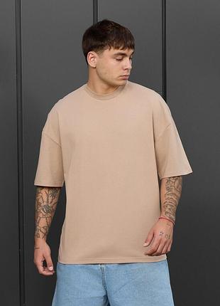 Стильная мужская оверсайз футболка staff beige oversize