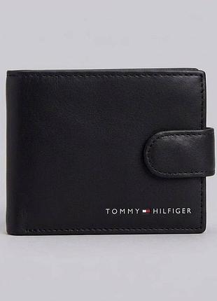 Чоловічий гаманець tommy hilfiger чорний на кнопці на подарунок