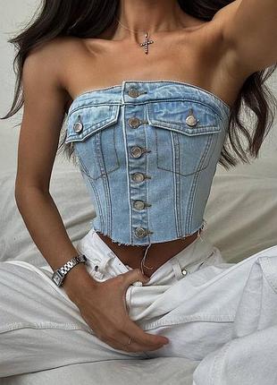 Топ бандо на ґудзиках блакитний plt prettylittlething
