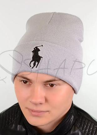 Стильна вязана шапка лопата бренд polo l18019 світло-сірий