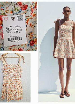 Коротка сукня поплін з квітковим принтом від бренду zara розмір xl але йде на l