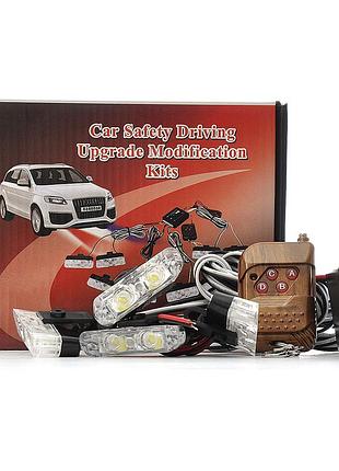 Страбоскоп светодиодный 12v drl 50*25*13мм 4*2led (белый/белый с пультом) "9202w/w"