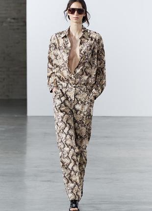Брюки zara зміїний принт бавовна s анімалістичний принт