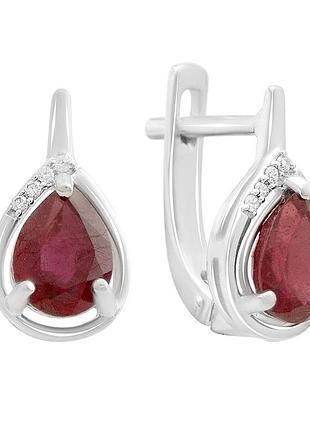Срібні сережки proba з натуральним рубіном 3.31ct, фіанітами (2213222)