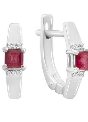 Серебряные серьги proba с натуральным рубином 1.053ct, фианитами (2213253)