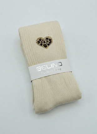 Колготи дитячі демісезонні леопард в рубчик belino для дівчинки бежеві