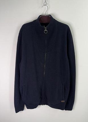 Barbour mens nelson wool full-zip cardigan sweater navy l size