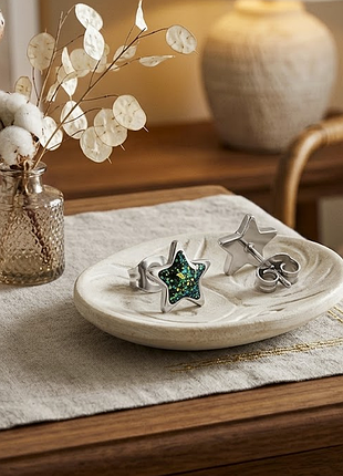 Серьги нержавеющая сталь stainless steel звездочки минимализм с блестками