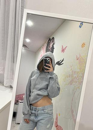 Сіре оверсайз худі stussy style з принтом кулі 8 на спині / худі з кишенею