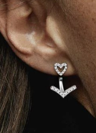 Серьги серебро 925 сердце джекеты 2 в 1