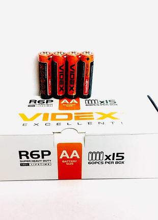Солевые батарейки videx r6p/aa набор 4 шт — элементы питания aa для пультов и устройств