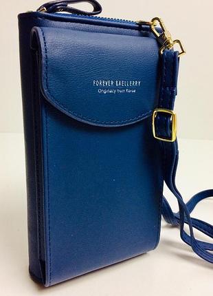 Жіночий стильний клатч-гаманець forever baellerry blue 8591/3505 з відділенням для телефону, дорожній клатч на замку синій