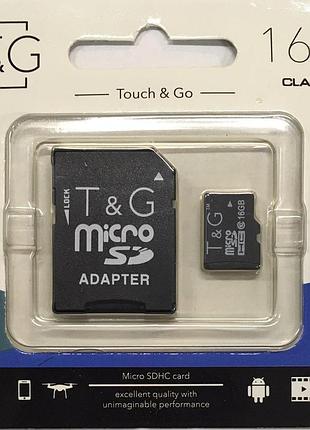 Універсальна карта пам'яті t&g microsdhc 16 гб class 10 з адаптером microsd→sd