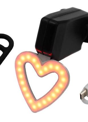 Задній велосипедний миготливий акумуляторний ліхтар сердце 902 microusb