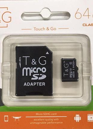Карта пам'яті t&g microsdhc 64 gb class 10 з адаптером для розширеного зберігання даних, високошвидкісна флеш-пам'ять