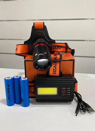Налобный фонарь balog bl t70 tg с мощным светодиодом, питание 3×18650, компактный и яркий
