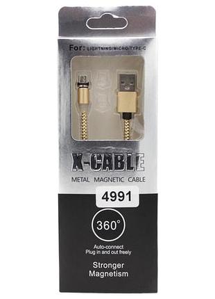 Магнитный usb кабель microusb (m3) 4991 с металлической оплеткой