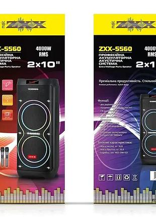 Потужна переносна акустична колонка zxx-5560/6293 з двома 10-дюймовими динаміками 100 вт, tws, bluetooth, fm, usb/tf,