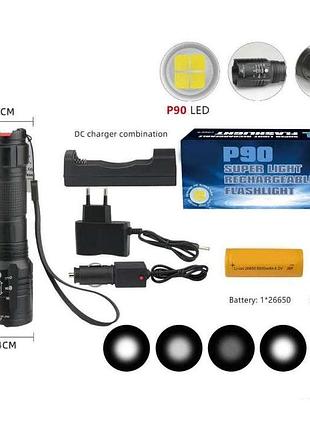 Ручной фонарик rb 245 p90 led с функцией zoom и встроенной зарядкой