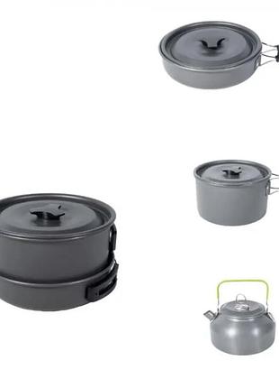 Алюминиевый туристический набор посуды для кемпинга cooking set ds-308 — лёгкий комплект для готовки на костре